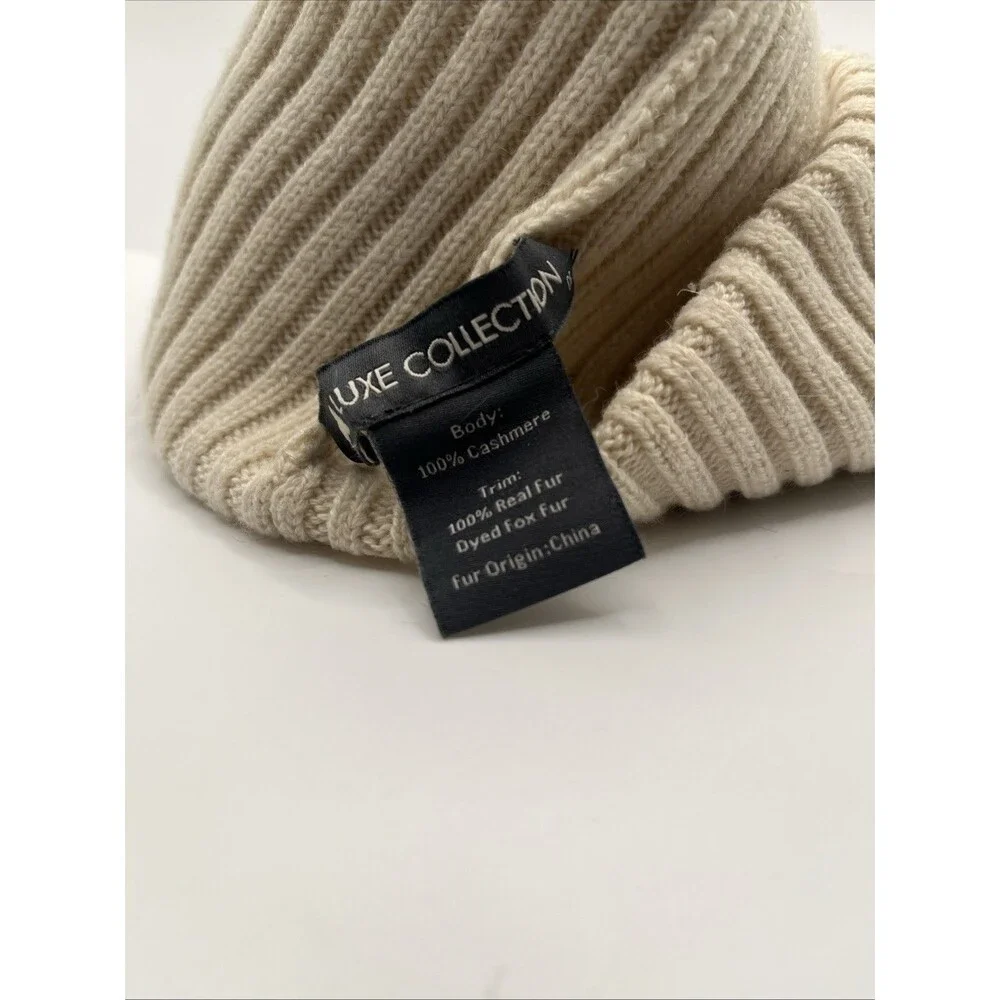 White Cashmere Beanie With Fox Fur Pompom Luxe Collection